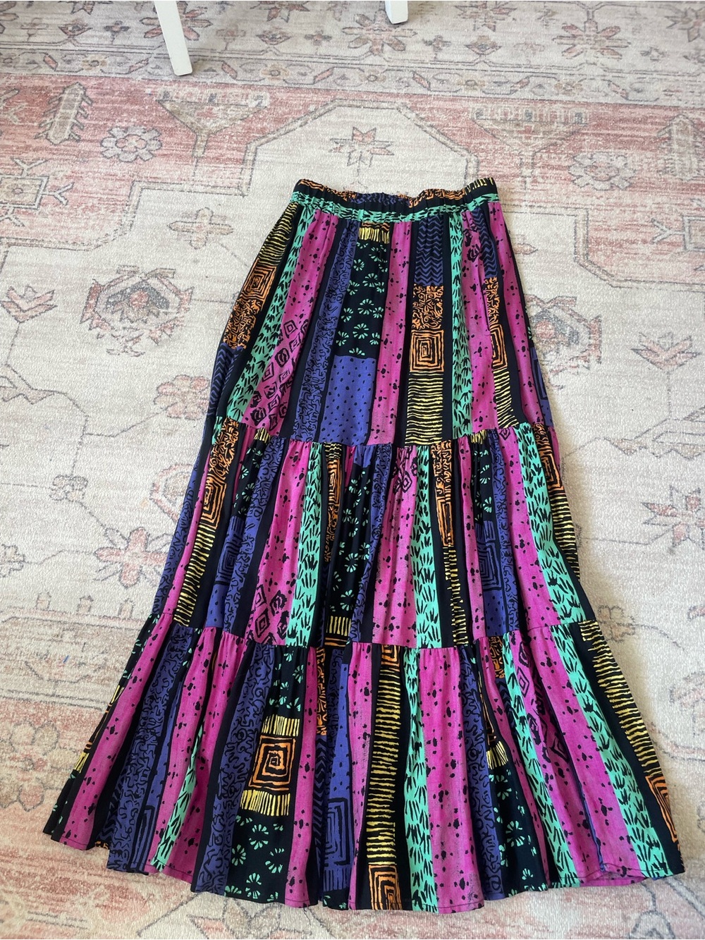 90s Patchwork Tiered Multicolor Whimsygoth Maxi Skirt Womens XS/S
